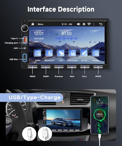 VECHTEL Car Radio 2 Din Piano Keys with CarPlay Android Auto Wireless, 7 Inch IPS HD Touch Screen Car Radio Support Bluetooth FM Radio USB/Type-C Mirror Link SWC Rear Camera