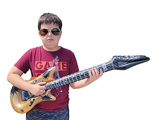 Rock Inflatable Guitar (42 Inches) Vinyl. Perfect Party Favor, DJ Dance 80s Rocker (Gold and Silver (2 Pack)), Multi, 42 Inch