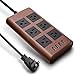 SUPERDANNY 10ft 15A Power Strip, 6 Outlets 4 USB Ports Surge Protector with 14AWG Extension Cord, Angle Flat Plug Adjustable Voltage 110V-240V for Kitchen Office Home Gaming Room,Brown
