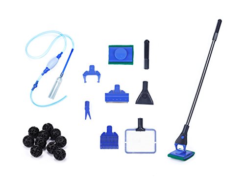 Aquarium Basic Aquarium Fish Tank Cleaning Tool Set with Water Changing Pump and 1" Bio-ball with Inside Sponge Filter 100pc Bag