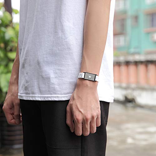 Medical Alert ID Bracelet White Silicone Band with Stainless Steel Tag for Women Men Kids Free Engraving - Thumbnail 5