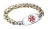 JF.JEWELRY Two-Tone Figaro Stainless Steel Link Medical Alert ID Bracelet for Men and Women,7.3 Inch