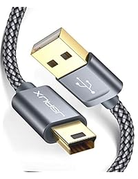 JSAUX - Cable mini USB, 2 unidades, USB 2.0 tipo A a Mini B, cable trenzado de nailon, compatible con GoPro Hero 3+, controlador PS3, reproductor de MP3, cámara de salpicadero, cámara digital, Garmin Nuvi GPS, PDA, etc.