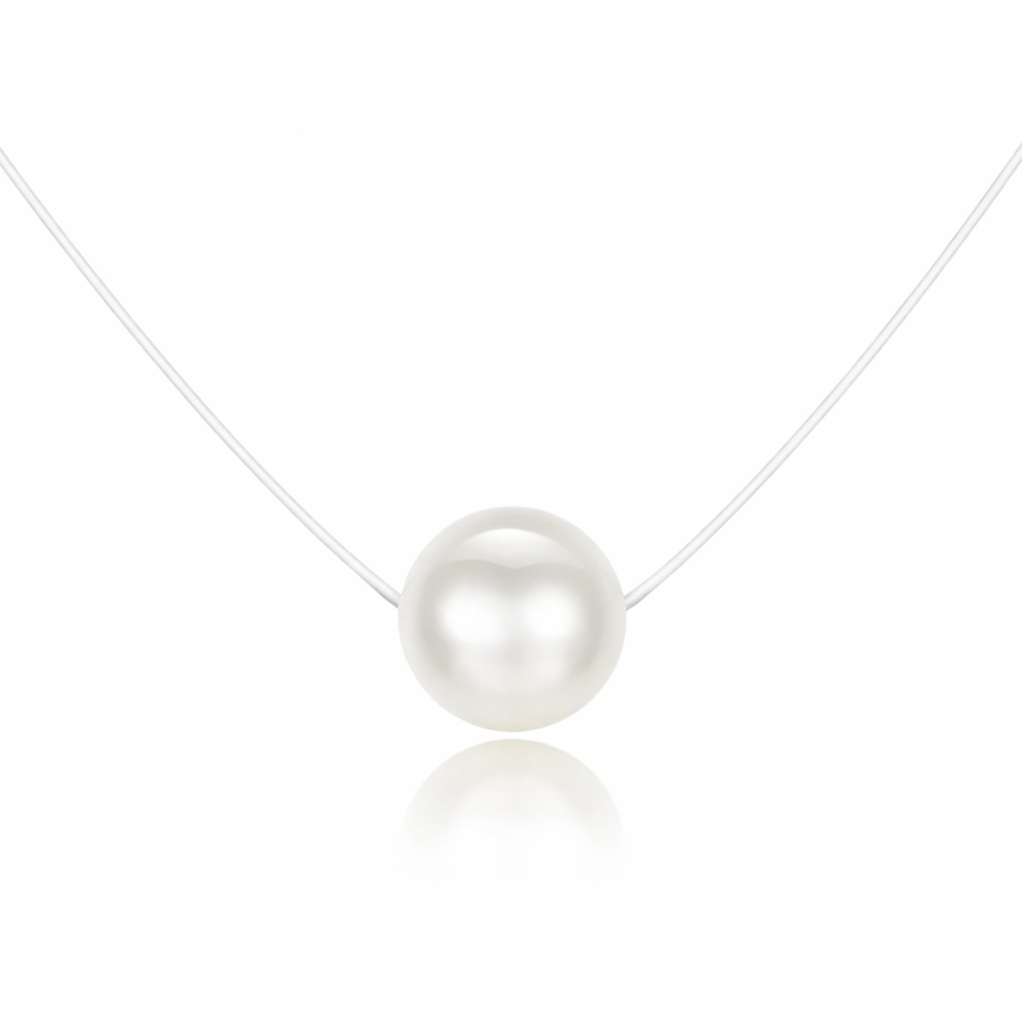 IzuBizu London Womens White Pearl Pendant Choker Transparent Fishing Line Invisible Chain Necklace Jewellery
