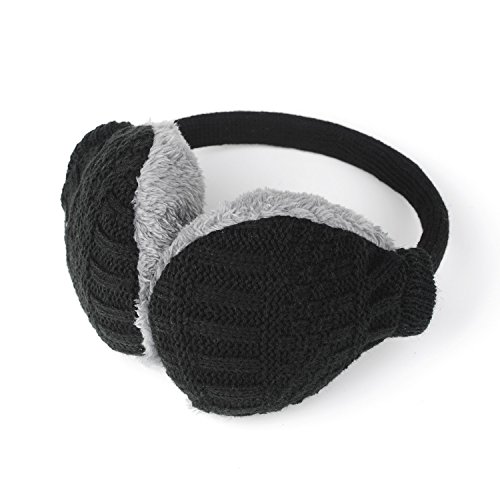 Flammi Unisex Winter Outdoor Earmuffs Knit Earmuffs Warm Faux Furry Ear Warmers (Black)