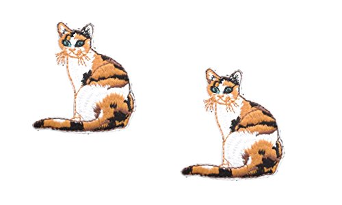 2 pieces CALICO TORTOISESHELL CAT Iron On Patch Fabric Applique Kitty Kitten Children Motif Decal 2.4 x 2.2 inches (6 x 5.5 cm)