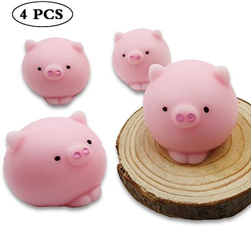 SUNNKE Squishy Toy Squeeze Cute Mini Animals Shape Fidget Stress Reliever Toy Pig Pack of 4