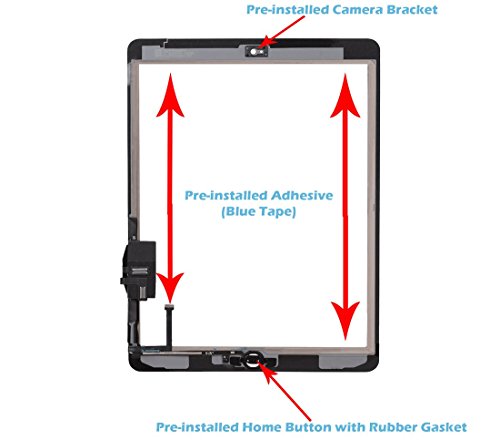 Omnirepairs-For White iPad Air (iPad 5) 1st Generation Glass Touch Screen Digitizer Assembly Replacement with Home Button Flex, Rubber Gasket, Camera Bracket and Pre-installed Adhesive Tape