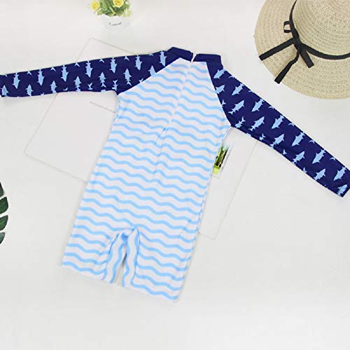 Little Boys Long Sleeve Sun Protection One-Piece Swimsuit Baby Toddler Boys Rash Guard Set Kids Round Neck Swimwear Blue