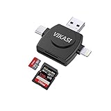 VIKASI Micro SD Card Reader, TF Memory Card Camera Reader Adapter for iPhone/iPad/Android/Mac/PC/New MacBook. With Lightning/Micro USB/Type C/USB 3.0 Connector(4 in1)