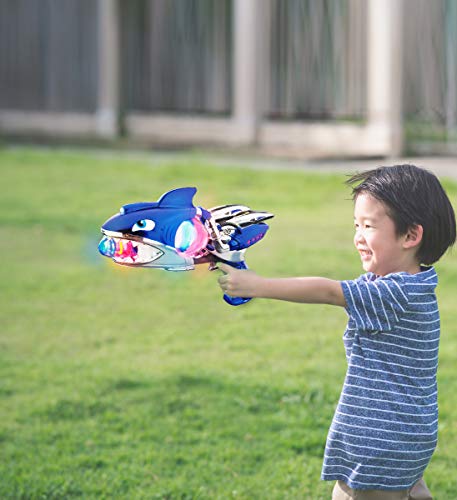 Mozlly Super Spinner Light Up Flashing Lights and Sounds Blue Shark Blaster, 11.5 inch with Vibrations FX Batteries Included Alien Costume Rangers Cosplay Space Lazer Ray Gun Prop Toy for Kids Boys