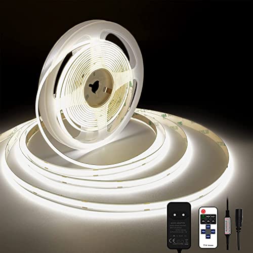 TTWAY COB LED Streifen Naturweiß 4000K,10M Dimmbares 24V Flexibles COB LED Streifen Licht Set, 384LEDs/M, GS Netzteil und RF Fernbedienung, CRI90+ Hel