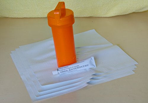 Vinyl Adhesive Party Tent Patch Repair Kit, Four 12-inch by 12-inch White Vinyl Squares with 1-Ounce Liquid Repair Glue and Portable Orange Carrying Case