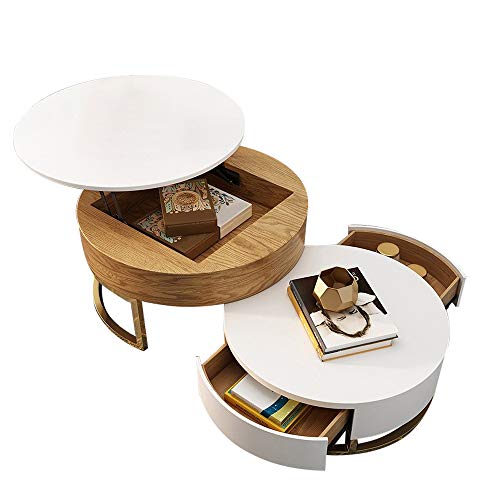 Homary Round Coffee Table White with Storage LiftTop Wood Coffee Table