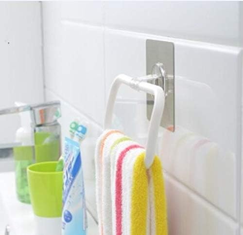 sagrach Plastic Magic Sticker Rectangular Towel Ring for Kitchen, White Color
