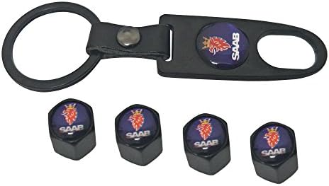 AEMULUS Combo Set Black Tire Stem Valve Caps and Black Keychain Tire Decoration For Car Auto SAAB