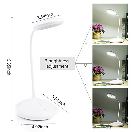 Desk Lamp with USB Charging Port, PEMOTech Folding Desk Lamp,Eye-care Table Lamp,Dimmable LED Lamp,Office Lamp,Rechargeable Reading Light,Touch Control,3 Brightness Levels,Adjustable Gooseneck,1800mAh