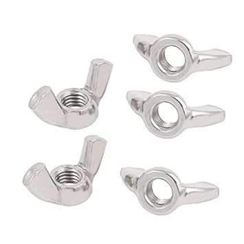DealMux M8 Female Thread Stainless Steel Butterfly Wing Nut Fasteners Silver Tone 5pcs