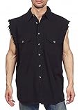 CD D C Mens Cut Off Sleeveless Denim Button up Biker Shirt Black 2XL