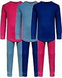 SNOOzZZ’N Girls Long Underwear Cotton Stretch Base Layer Sets/Long Sleeve Top – Long Tights – 6 Piece Mix & Match / 3 Sets