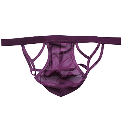 YiZYiF Men's See-Through Sheer Lace Cross Belt Jockstrap Bondage Underwear Purple