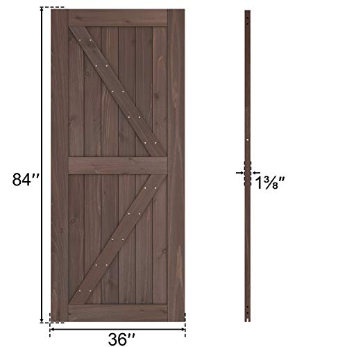 Genius Iron Light Walnut 36inx84in Barn Door with 6.6FT Sliding Door Hardware Kit & Flush and Pull Set & Floor Guide, Pre-Drilled Ready to Assemble Environmental Solid Fir Wood Door Panel, K-Frame - Thumbnail 5