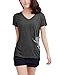 Allegra K Women Casual V Neck Short Sleeve Letters Prints Pocket Front Tee Shirt Grey,Medium (US 10)