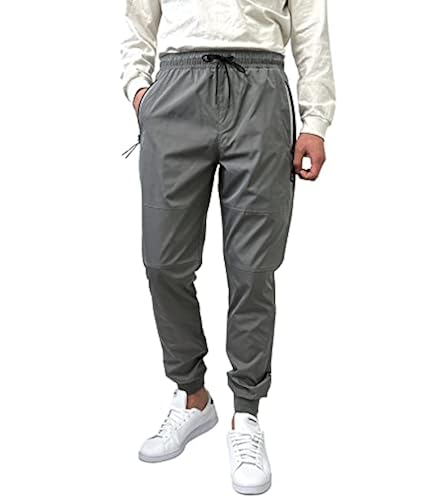 Southpole Men's Quick-Dry Water Resistant Nylon Track Jogger Pants W/Zipped  Pockets, Grey