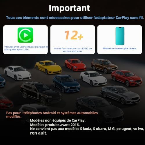 Adaptateur Carplay sans Fil pour iphone, Mini Adaptateur Car Play