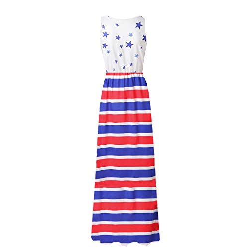 Women's Tank Dress American Flag Print Sleeveless Loose Plain Maxi Dresses Casual Long Dresses with Pockets White - Thumbnail 2