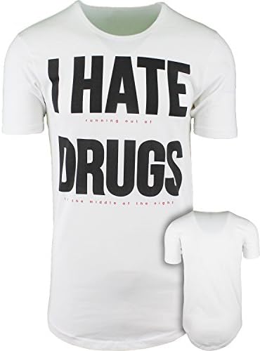 White Hate Drugs Elong Round Hemline Crew Neck Drop Tail Shirt S