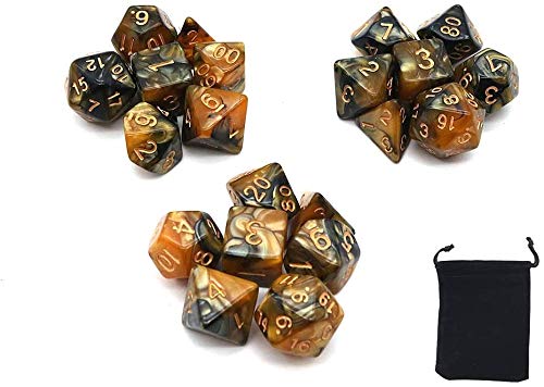 DollaTek Polyhedral Dice Set Table Games Dice 3 Sets Dice 3 x 7 (21 Pieces) Die Series D20 D12 D10 D8 D6 D4 DND dice DND RPG MTG Double Colors One Piece (Black and Yellow)