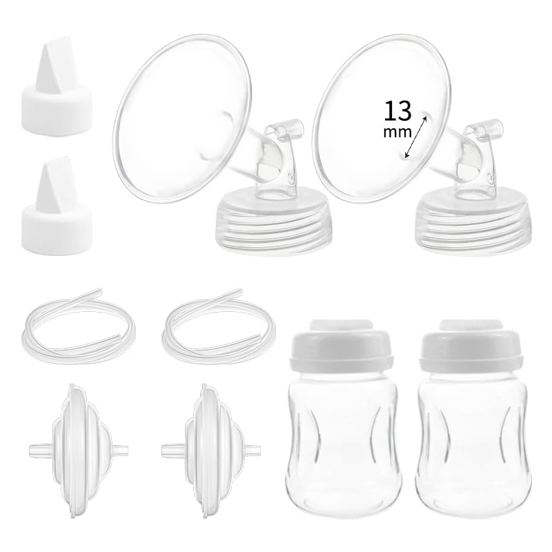 Photo 1 of Momstouch Pump Parts Compatible with Spectra S1/S2/9 Plus, Not Original Accessories, Full Set Replacements Include 13mm Flange, Duckbill Valve, Backflow Protector, Tubing and Bottle