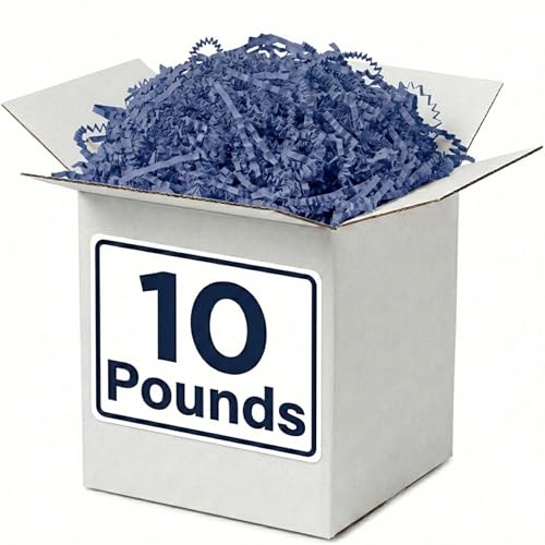 BOX USA Navy Blue Crinkle Paper Filler (10lb) - Shredded Paper for Basket Stuff…