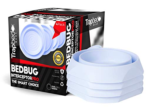 K9King Bed Bug Interceptors - Bedbug Traps And Detectors For Bed 4 Pack - Bugs Detector Trap System For Beds - Climb Up Prevention Interceptor Cups - No Pesticides, Chemicals Or Powder - White