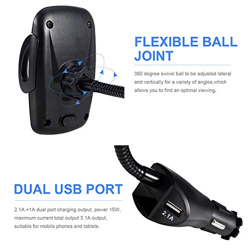 Amoner Phone Holder for Car, Adjustable 4 in 1 Car Phone Mount Cigarette Lighter Cell Phone Car Mount with Dual Port USB Charger Compatible iPhone 11 X 8, iPad, Galaxy S9 S8, Mate20 P30, GPS and More