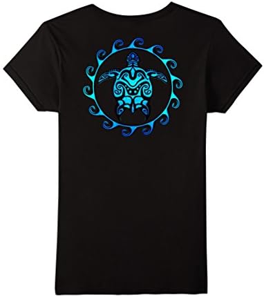 Womens Tribal Hawaiian Maori Sun Sea Turtle Island T-shirt Large Black