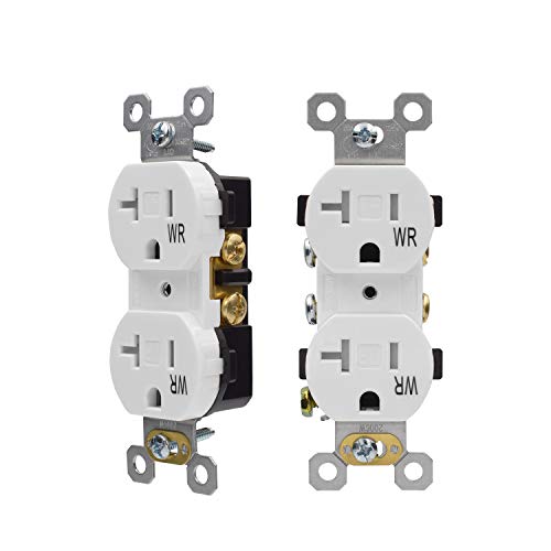 AIDA 20 Amp, 125 Volt, 5-20R, 2 Pole 3 Wire,Tamper Resistant Weather Resistant Residential Grade Self-gounding Duplex Receptacle TR WR White Wall Outlet Side & Back Wire UL Listed 10 Pack White 030661