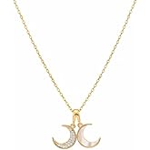 Gweqou Trendy Necklaces for Women 18K Gold Plated Dainty CZ Pendant Necklace Starfish Star Moon Element Necklace Jewelry