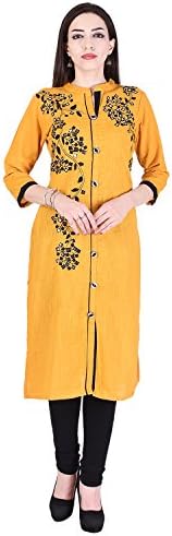 The Black Bee Black Bee Designer Latest Embroidered Round Neck Casual&amp;Party Wear Kurti (Best Quality) (Yellow, XX-Large)