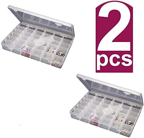 Topinon Multipurpose Transparent Plastic Rectangular Storage Box with 36 Grid Cells with Removable Dividers (White, 28 x 19 x 4.5 cm) - 2Pcs Combo