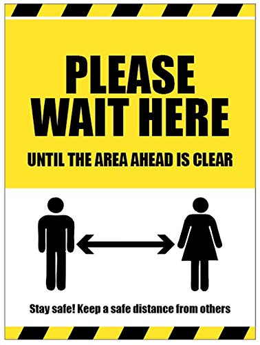 Please wait here until the area ahead is clear - floor graphic 300x300mm