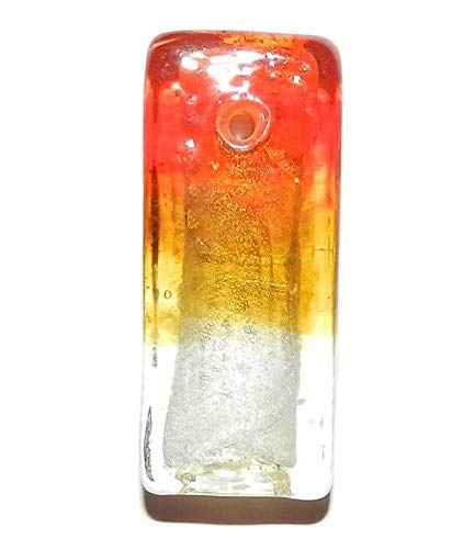 Red Yellow Ombre Silver Foil 48mm Rectangle Lampwork Glass Pendant