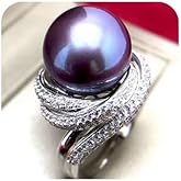 15mm Natural Freshwater Pearl Ring Round Deep Purple Large Pearl Sterling Silver 925 Statement Open Rings for Women s Adjustable Engagement Rings Anniversary Wedding Band Jewelry s