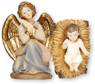 Christmas Scene Baby JESUS IN A MANGER Xmas Angel nativity Scene Hand painted Resin XMAS ORNAMENT