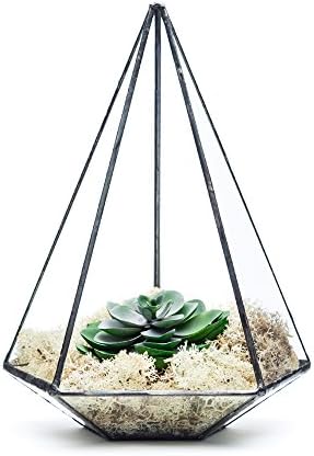 TERRARIUM - AZTEC JEWEL WITH FAUX SUCCULENT PLANTS AND OPTIONAL LED LIGHTS 9.5" tall (Fully assembled with faux succulent plants)