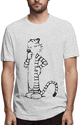 VELLXBBSWS Calvin and Hobbes Leisure Cotton Mens T Shirt Fashion Short Sleeves Man's T Shirts Gray