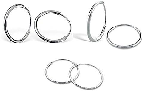 Stainless Steel Small Tiny Endless Hoop Earrings Cartilage Nose Lips 8mm 10mm 12mm 3 Pair Set (SILVER)