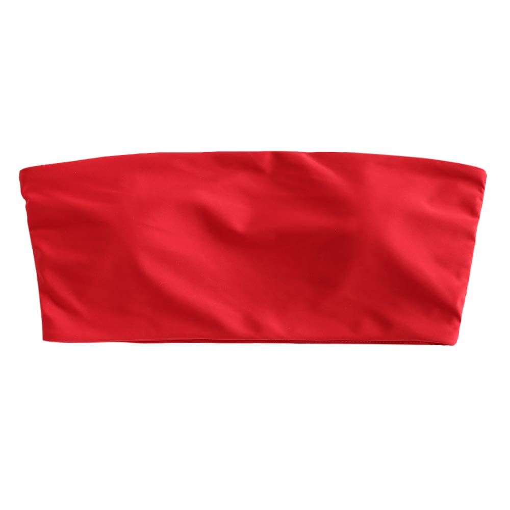Photo 1 of ZAFUL Women's Bandeau Bikini Top Strapless Solid Color Bathing Suit (1-Top Only - Red,S)