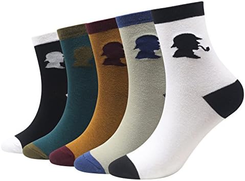 Cansok Men's 5 Pairs Fun Crazy Novelty Dress Crew Socks (Sherlock Holmes)